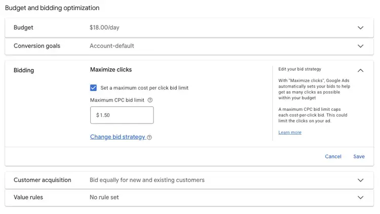 Google Ads campaign Budget Bidding Setup